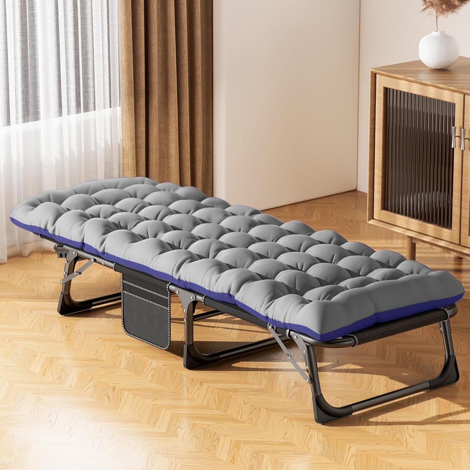 Patio Lounge Chair, Sun Tanning Bed, Folding Heavy Duty Chaise with 500LB Load Capacity, Adjustable Portable Chair for Home, Garden, Beach, Office, Camping & Sunbathing