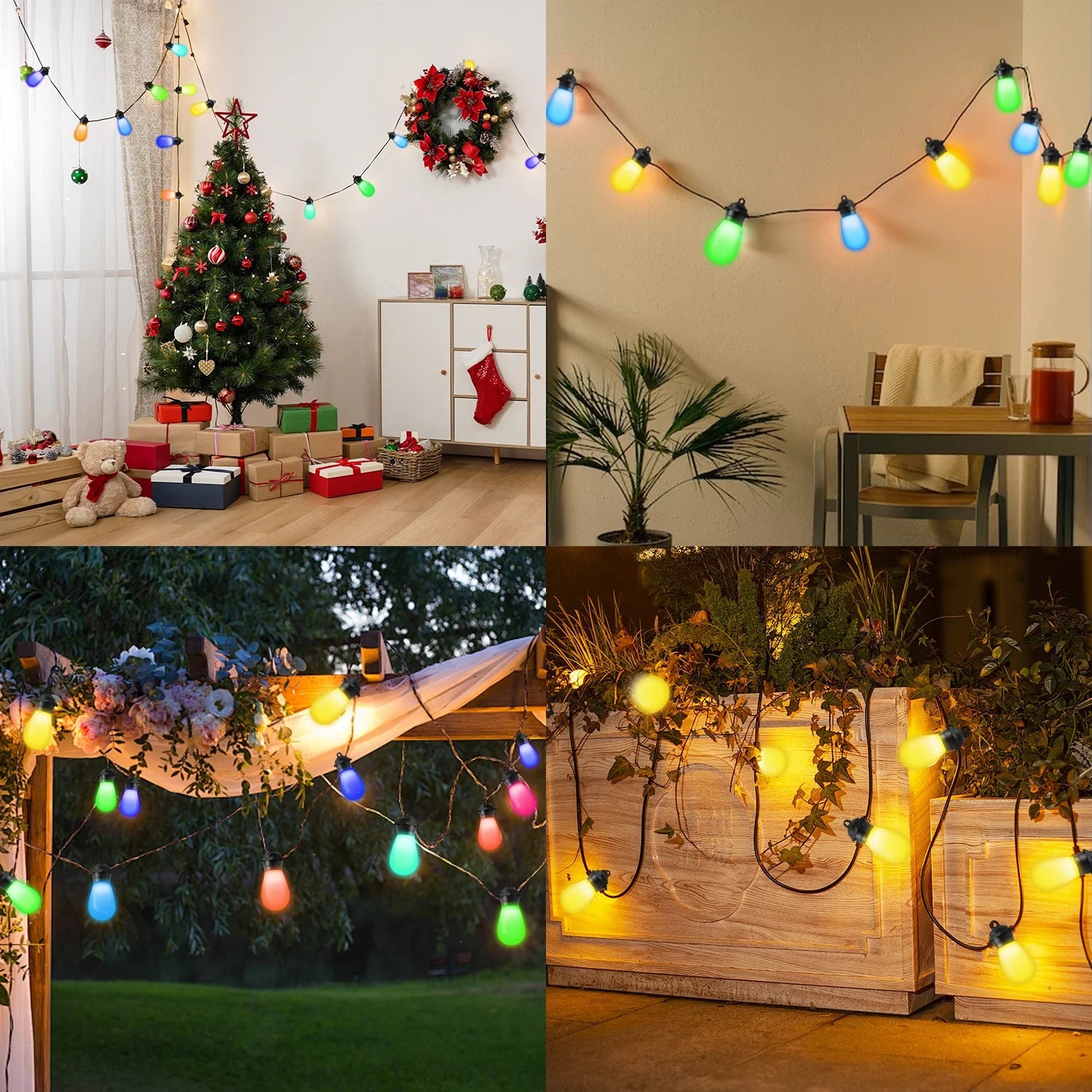 Outdoor String Lights, LED Lights for Bedroom, 39Ft 20 Bulbs Smart Dimmable RGB String Lights Fairy Lights Christmas Lights for Halloween Decorations, Patio Lights, APP Control, Waterproof
