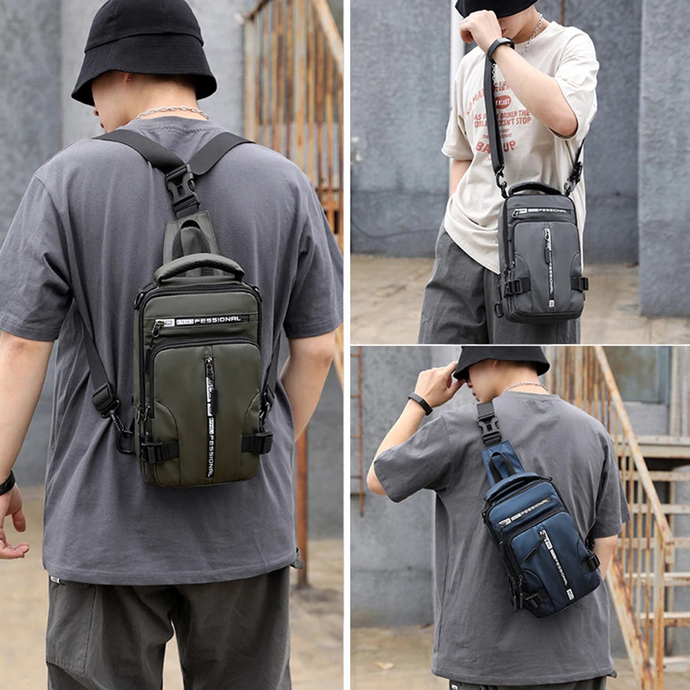 Men's Waterproof Nylon Crossbody Bag with USB Charging Port - Versatile Casual Messenger Chest Bag for Outdoor Travel
