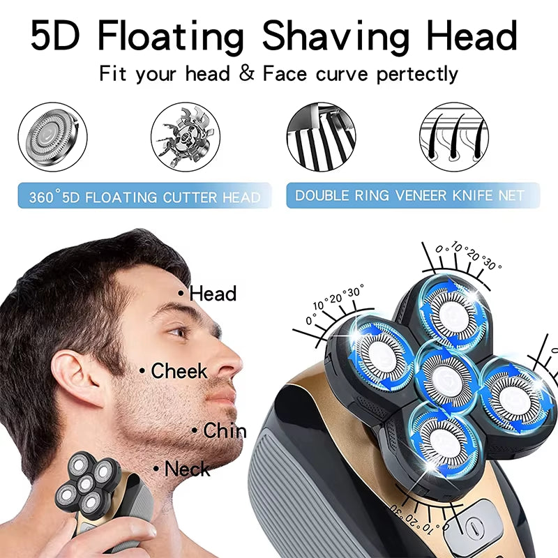 Elevate Your Grooming Game with the 5-in-1 Multifunctional Waterproof Electric Shaver for Men - Rechargeable, Portable, and Efficient!