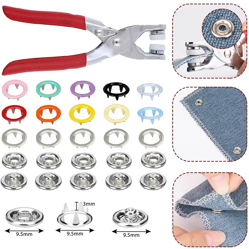 Transform Your DIY Projects with 50/100Sets of Colorful Metal Snap Buttons and Fastener Pliers - Perfect for Sewing Clothes, Hats, and More!
