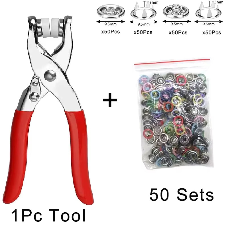 Transform Your DIY Projects with 50/100Sets of Colorful Metal Snap Buttons and Fastener Pliers - Perfect for Sewing Clothes, Hats, and More!