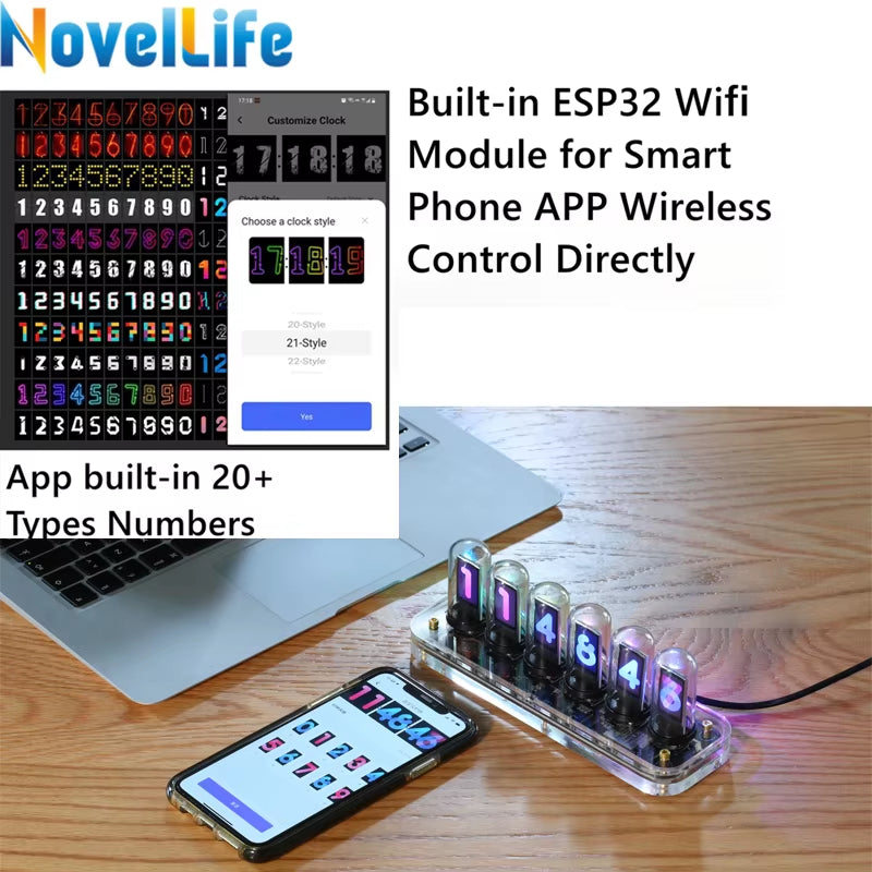 Illuminate Your Space with the SE Nixie Tube Clock Kit - A Creative Digital Calendar and Stopwatch with Gesture Control