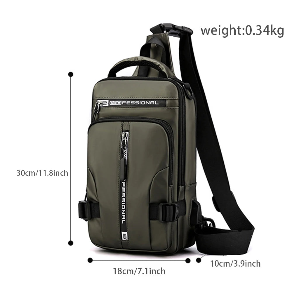 Men's Waterproof Nylon Crossbody Bag with USB Charging Port - Versatile Casual Messenger Chest Bag for Outdoor Travel
