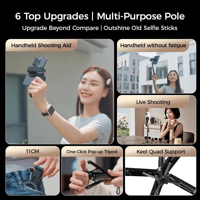 Capture Every Moment with the Magnetic 360° Rotation Bluetooth Selfie Stick - Your Portable Telescopic Tripod for Stunning Live Streaming and Photography