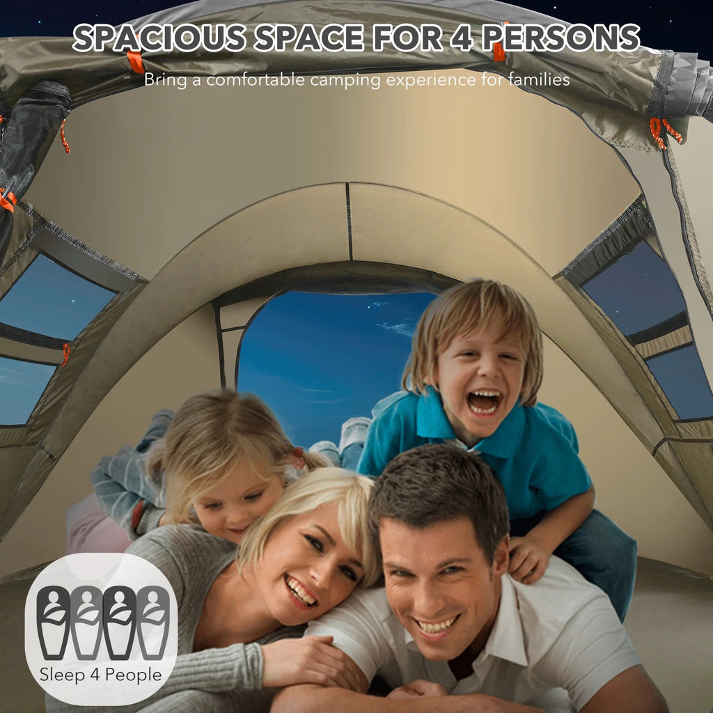 Instant Tent 4-Person Camp Tent, Auto Setup Pop up Tent, Pordable, Huge Door & Windows, Outdoor, Green