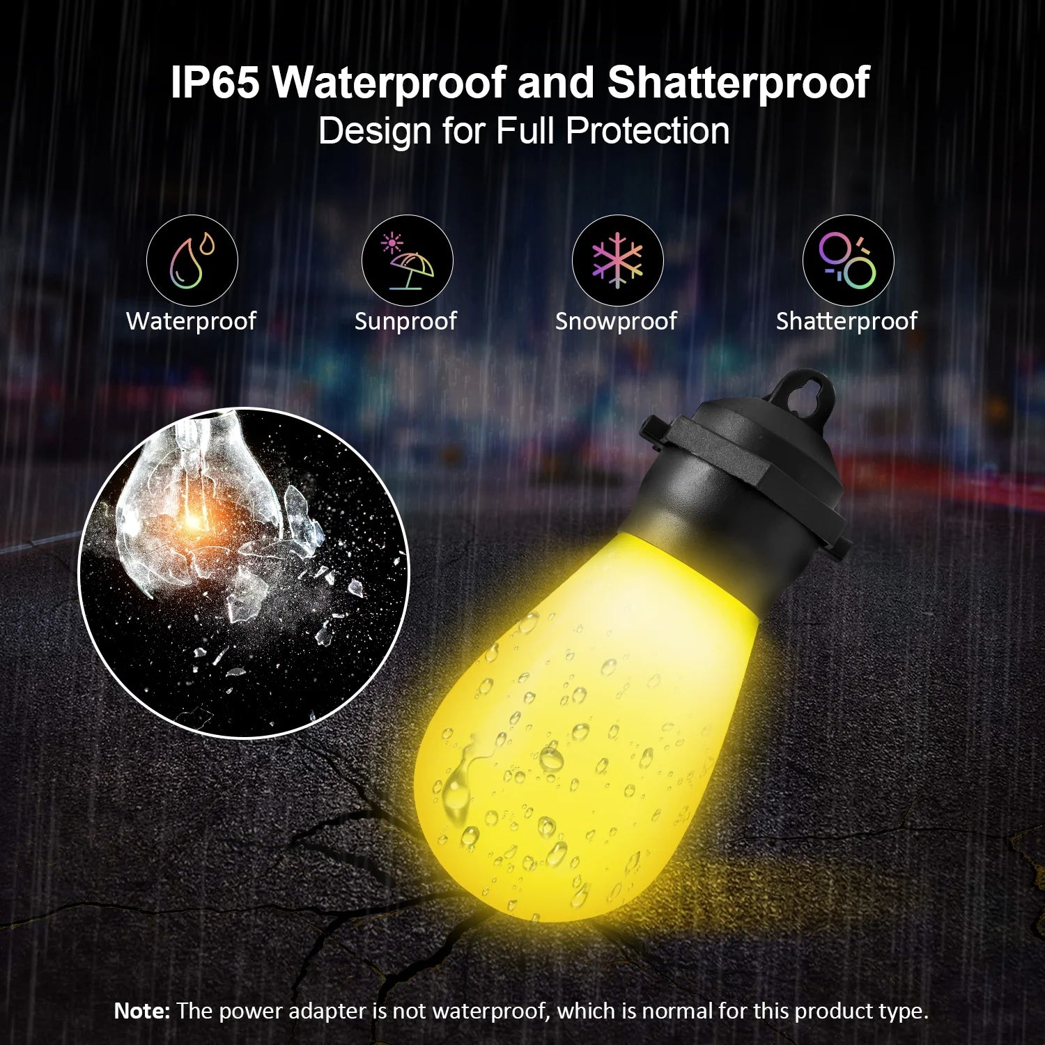 Outdoor String Lights, LED Lights for Bedroom, 39Ft 20 Bulbs Smart Dimmable RGB String Lights Fairy Lights Christmas Lights for Halloween Decorations, Patio Lights, APP Control, Waterproof