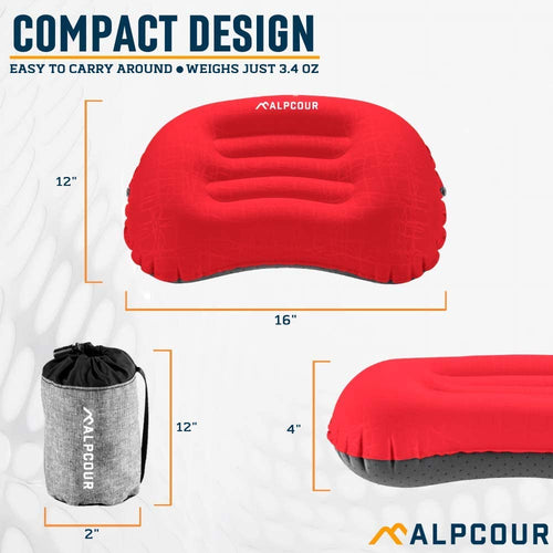 Camping Pillow – Large, Inflatable, Ultralight Sleeping Pillow with Easy Blow up Design, Soft Waterproof Exterior Cover and Compact Carry Case for Hiking, Backpacking, Airplane Travel & More