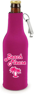 Beach Please Beer Bottle Coolie with Opener (Magenta)