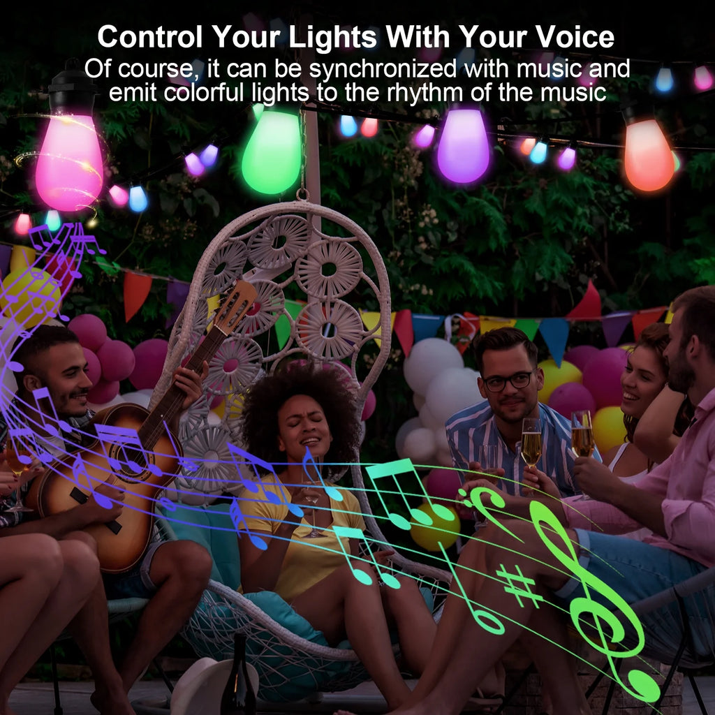 Outdoor String Lights, LED Lights for Bedroom, 39Ft 20 Bulbs Smart Dimmable RGB String Lights Fairy Lights Christmas Lights for Halloween Decorations, Patio Lights, APP Control, Waterproof