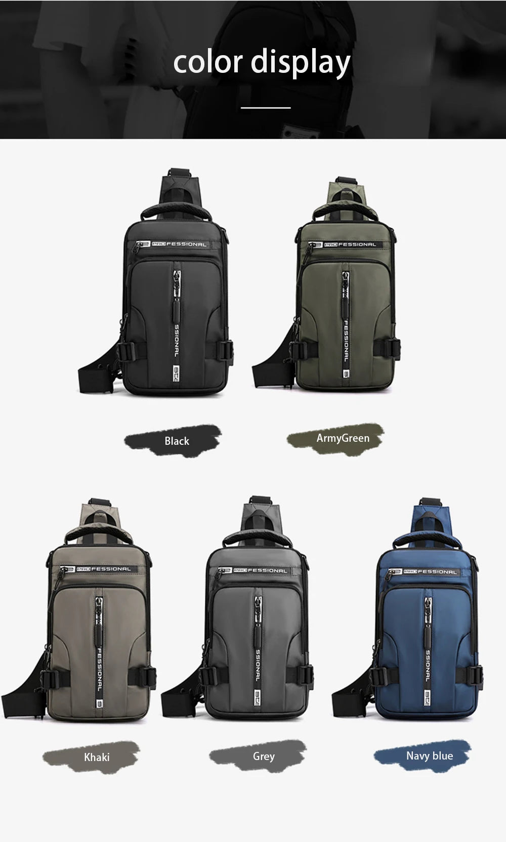 Men's Waterproof Nylon Crossbody Bag with USB Charging Port - Versatile Casual Messenger Chest Bag for Outdoor Travel